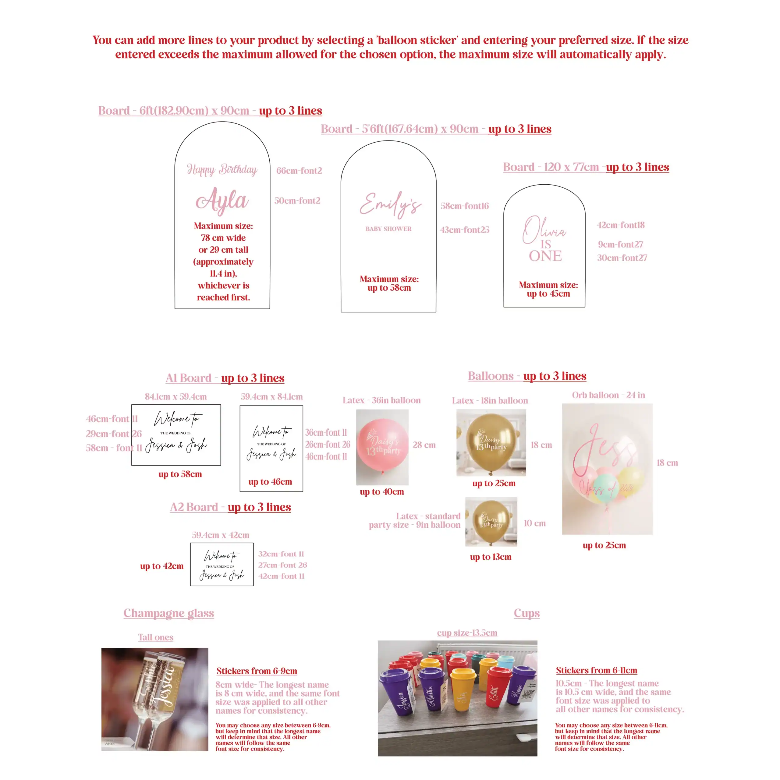 Vinyl decal sticker personalised – for weddings , balloons, birthdays, boards