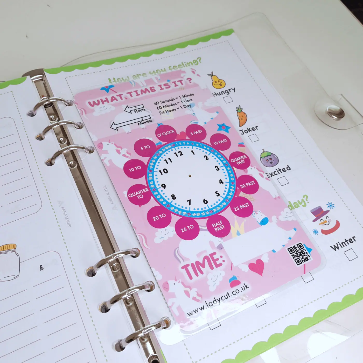 Telling time clock – For children – Write and rub it out