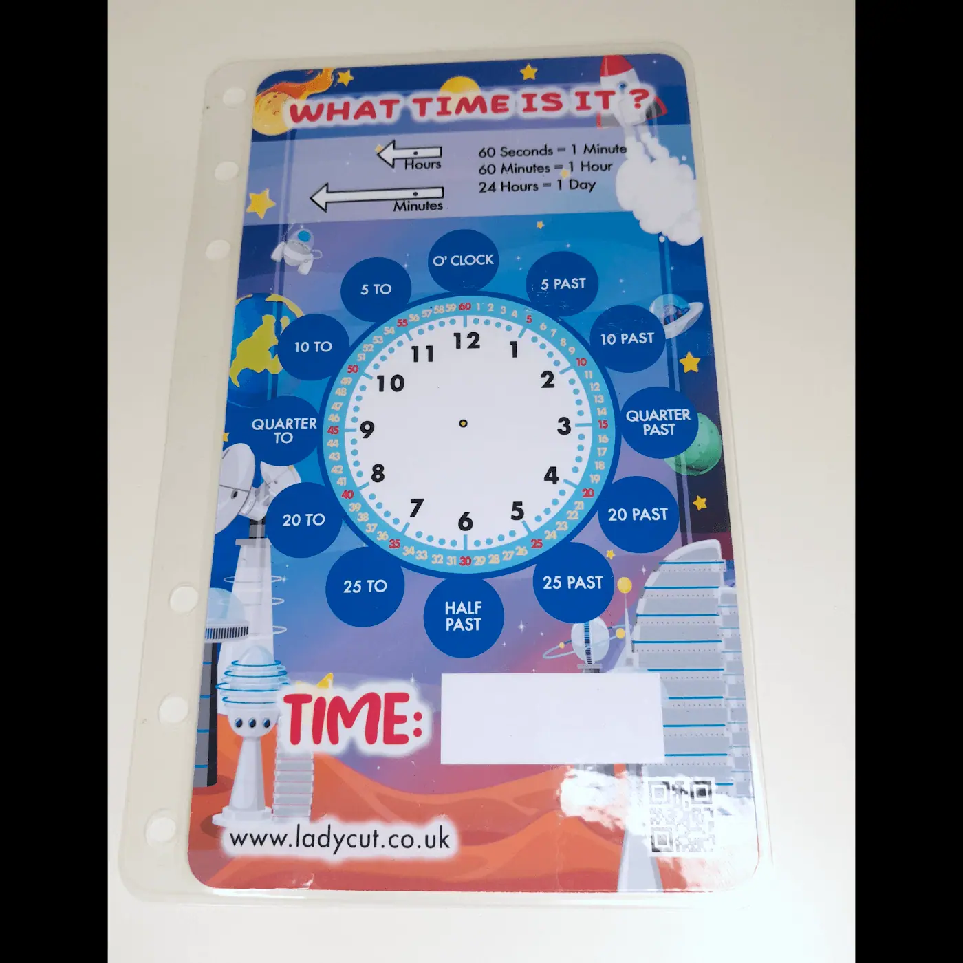 Telling time clock – For children – Write and rub it out