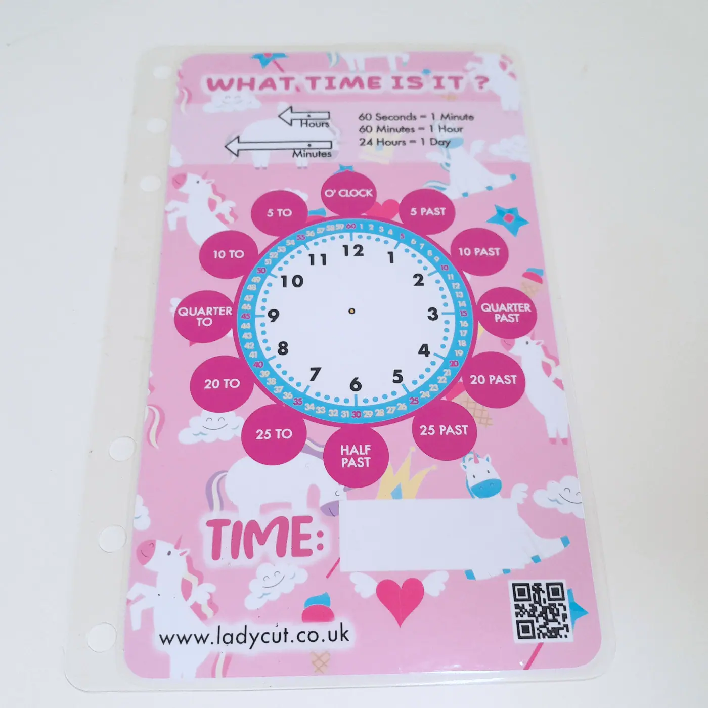 Telling time clock – For children – Write and rub it out