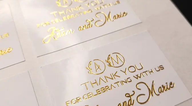 Sticker Labels with Gold Foil – White or Clear – For Wedding, Baptism, Birthday, Logotype and more