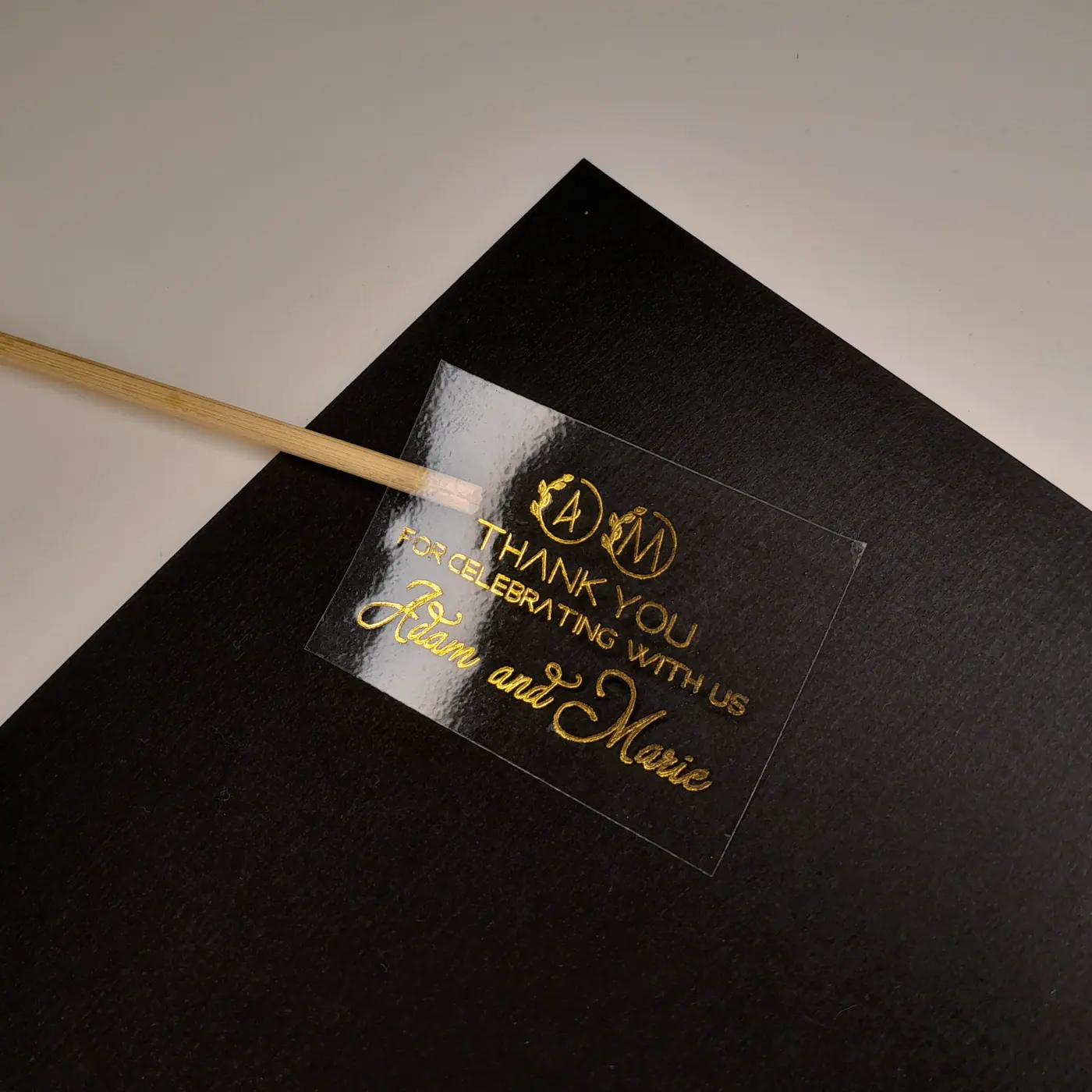 Sticker Labels with Gold Foil – White or Clear – For Wedding, Baptism, Birthday, Logotype and more