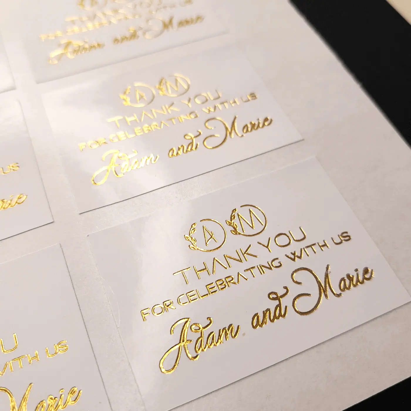Sticker Labels with Gold Foil – White or Clear – For Wedding, Baptism, Birthday, Logotype and more