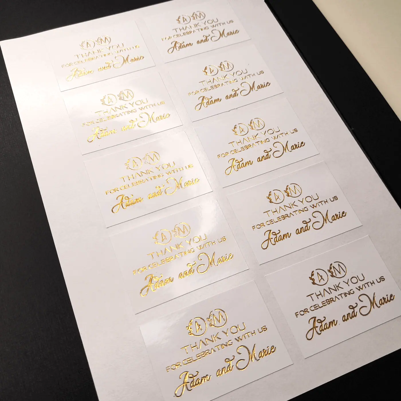 Sticker Labels with Gold Foil – White or Clear – For Wedding, Baptism, Birthday, Logotype and more