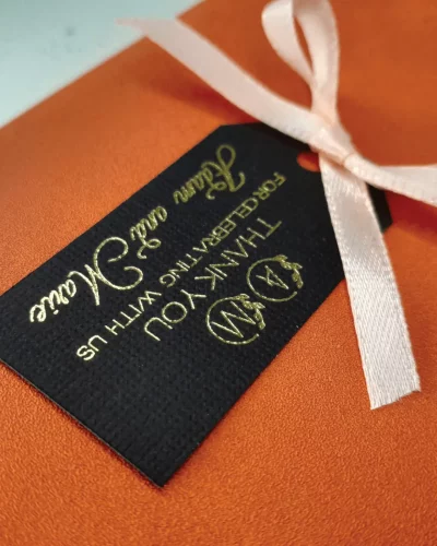 Custom Gold Text Tags – Elevate Your Special Occasion with Elegance!