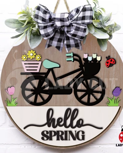 Hello Spring Sign – SVG & XCS File for Laser Cutting, Cricut/Silhouette machines