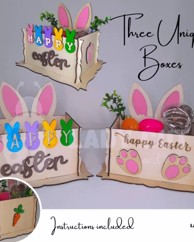 3 Easter Bunny Gift Boxes/Basket – SVG & XTool Files for Laser Cutting