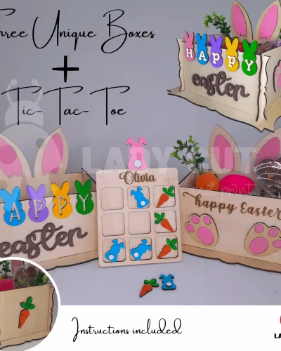 BUNDLE – 3 Easter boxes and Tic-Tac-Toe Game – Easter – SVG & XTool Files for Laser Cutting