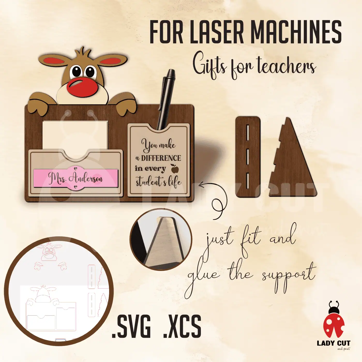 Personalized Dog Pen and Post-It Holder for Teachers – Cute & Lovely Gift (SVG & XCS Files for Laser Cutters)