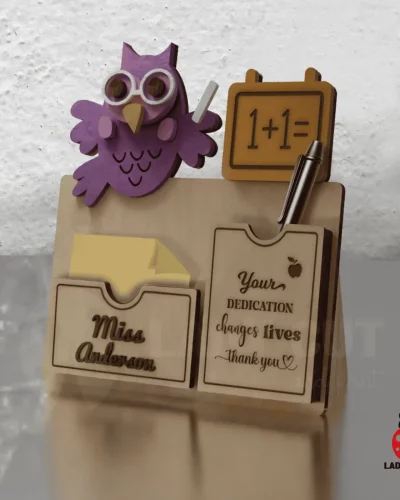 Personalized Owl Pen and Post-It Holder for Teachers – Cute & Lovely Gift (SVG & XCS Files for Laser Cutters)