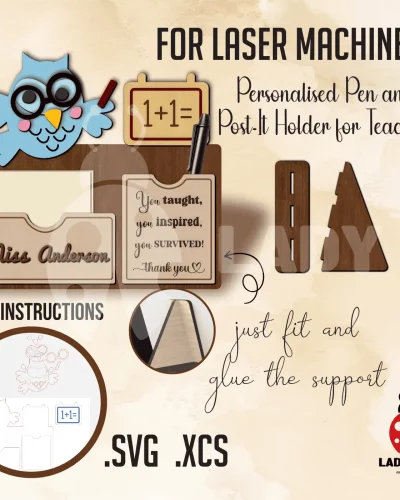 Funny Tired Owl Pen and Post-It Holder for Teachers – Cute & Lovely Gift (SVG & XCS Files for Laser Cutters)