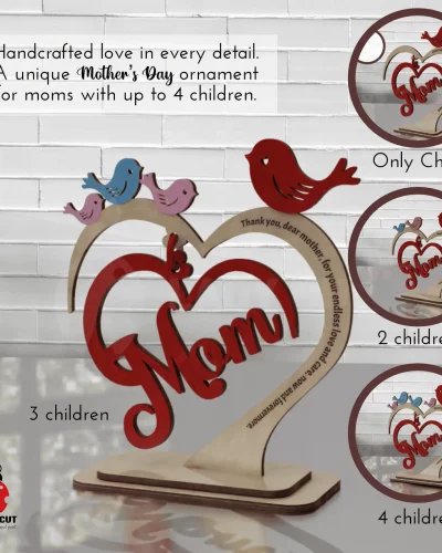 Mother’s Day SVG Ornament – Laser Cut Files for 1 to 4 Children (SVG + XCS)