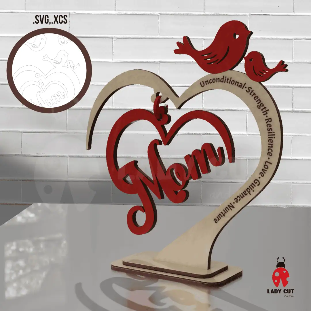 Mother’s Day SVG Ornament – Laser Cut Files for 1 to 4 Children (SVG + XCS)