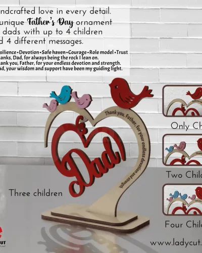 Father’s Day SVG Ornament – Laser Cut Files for 1 to 4 Children (SVG + XCS)