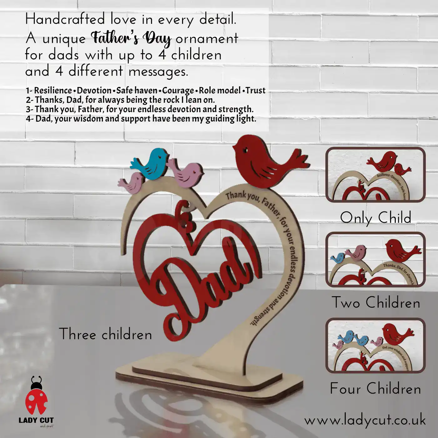 Father’s Day SVG Ornament – Laser Cut Files for 1 to 4 Children (SVG + XCS)