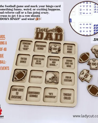 Football Bingo SVG & XCS – 3 different Cards, 48 Events – Laser Cut Game for Football Fans