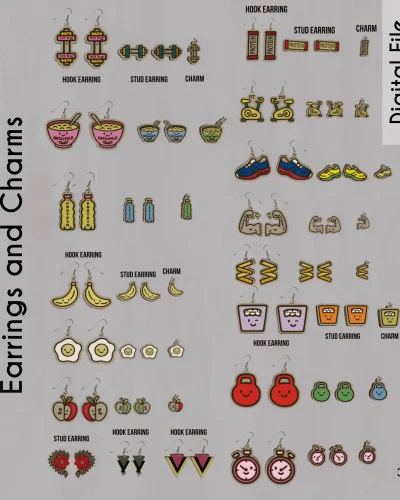 Laser Cut Earring & Charm SVG/XCS Bundle – Fitness Theme + 3 Elegant Designs (45 Pieces)
