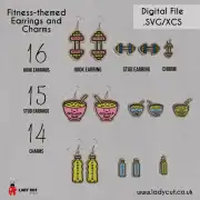 Laser Cut Earring & Charm SVG/XCS Bundle – Fitness Theme + 3 Elegant Designs (45 Pieces)