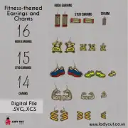 Laser Cut Earring & Charm SVG/XCS Bundle – Fitness Theme + 3 Elegant Designs (45 Pieces)