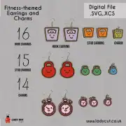 Laser Cut Earring & Charm SVG/XCS Bundle – Fitness Theme + 3 Elegant Designs (45 Pieces)