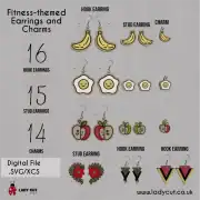 Laser Cut Earring & Charm SVG/XCS Bundle – Fitness Theme + 3 Elegant Designs (45 Pieces)