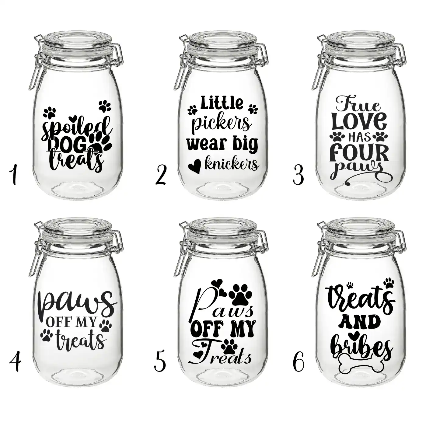 Funny Dog Treat Jar – Clear Glass Jar with Lid & Vinyl Decal (1.8L)