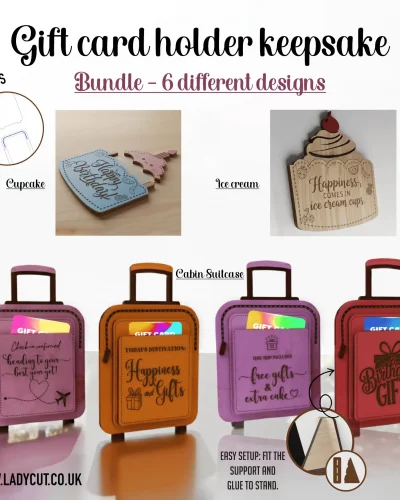 Creative Wooden Gift Card Holders – 6 different designs- Laser Cut Files – SVG, XCS
