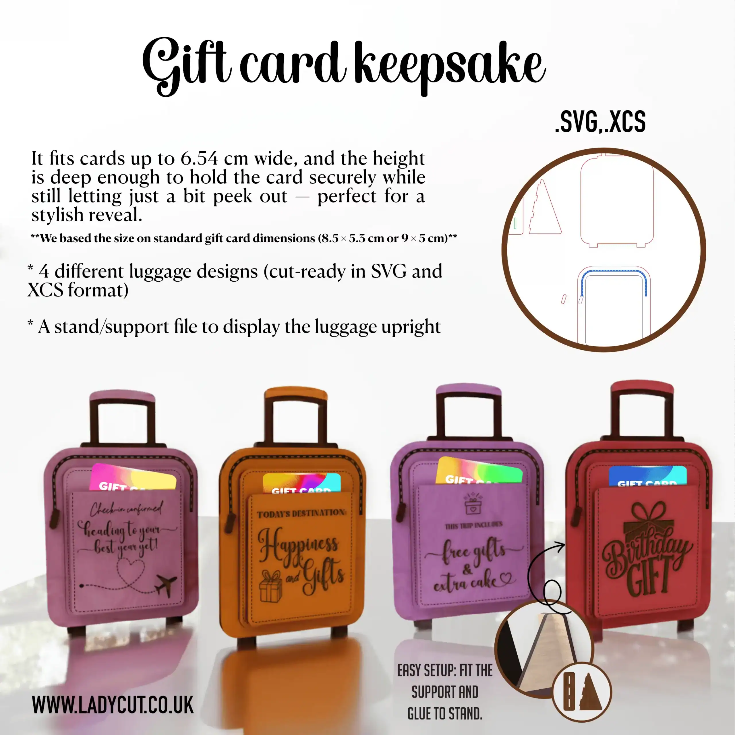 Creative Wooden Gift Card Holders – 6 different designs- Laser Cut Files – SVG, XCS