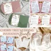 Canva Template Cherry Tree Invitation Bundle: Invitation, Menu, Welcome, Details, RSVP & Pocket for cutting machines