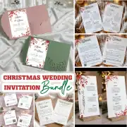 Canva Template Christmas Invitation Bundle: Invitation, Menu, Welcome, Details, RSVP & Pocket for cutting machines