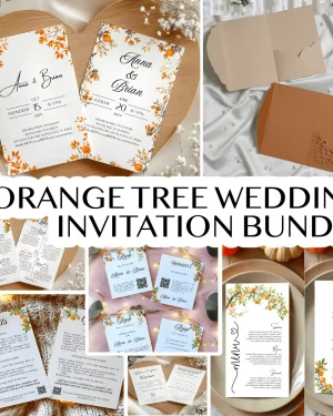 Template Orange Tree Invitation Bundle: Invitation, Menu, Welcome, Details, RSVP & Pocket for cutting machines