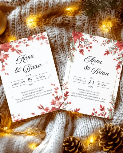 Canva Template Christmas Invitation Bundle: Invitation, Menu, Welcome, Details, RSVP & Pocket for cutting machines