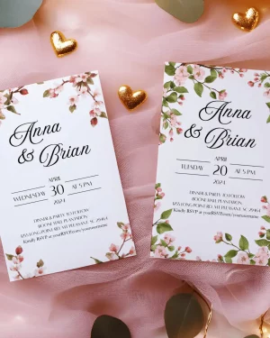 Canva Template Cherry Tree Invitation Bundle: Invitation, Menu, Welcome, Details, RSVP & Pocket for cutting machines