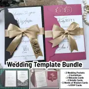 Canva Template – Bundle: New Year’s wedding invitation with Pocket: Invitations, Wisdom, Menus, Welcomes, Details, Rsvp