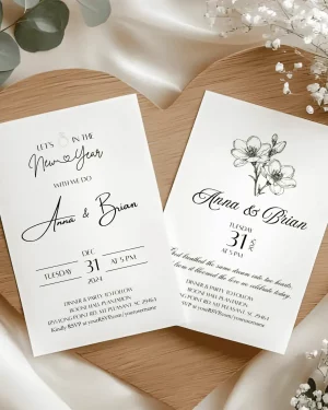 Canva Template – Bundle: New Year’s wedding invitation with Pocket: Invitations, Wisdom, Menus, Welcomes, Details, Rsvp