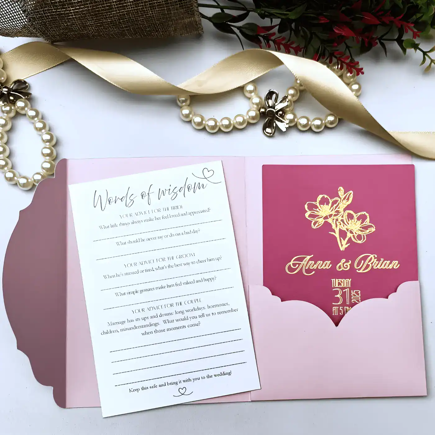 Canva Template – Bundle: New Year’s wedding invitation with Pocket: Invitations, Wisdom, Menus, Welcomes, Details, Rsvp