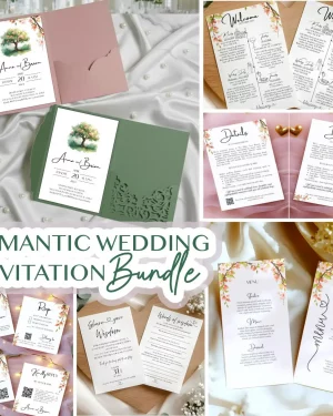 Romantic Wedding Invitation Bundle: Invitation, Menu, Welcome, Details, RSVP & Pocket for cutting machines