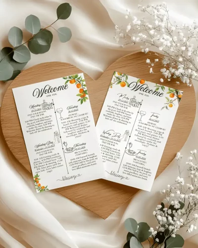 Template Orange Tree Invitation Bundle: Invitation, Menu, Welcome, Details, RSVP & Pocket for cutting machines
