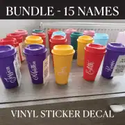 BUNDLE – 15 NAMES – up to 12cm – Vinyl decal sticker personalised – for cups, balloons, party bags, personalisation