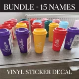 BUNDLE - 15 NAMES - up to 12cm - Vinyl decal sticker personalised - for cups, balloons, party bags, personalisation